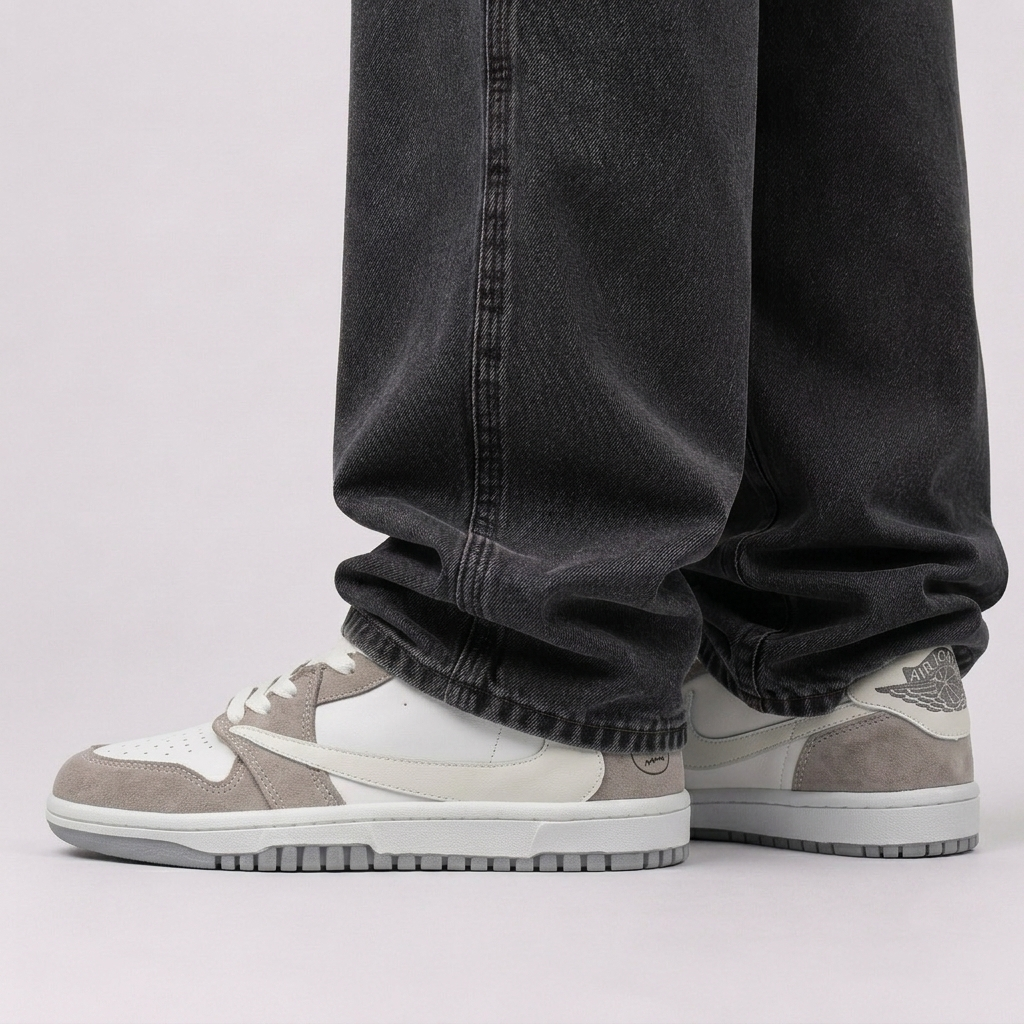 کتونی نایک ایر جردن 1 بدون ساق ترویس اسکات سفید طوسی  | Nike Air Jordan 1 Low Travis Scott | 41-44