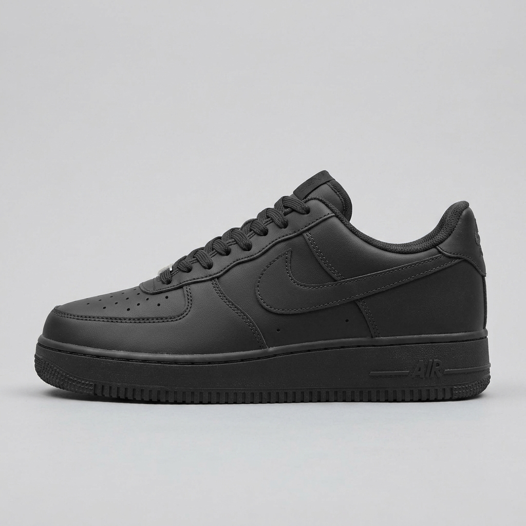 کتانی اسپرت مردانه مدل نایک Air Force 1 تمام مشکی مناسب پیاده‌روی و استفاده روزمره