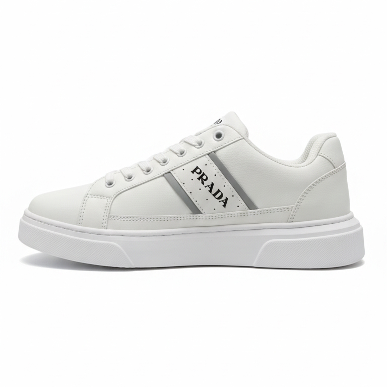 کفش اسپرت مردانه طرح Prada مدل Downtown | کتانی سفید چرمی استایل لوکس سفید